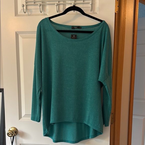 Teal Crew Neck Hi-Low Sweater with Relaxed Fit - Picture 1 of 4